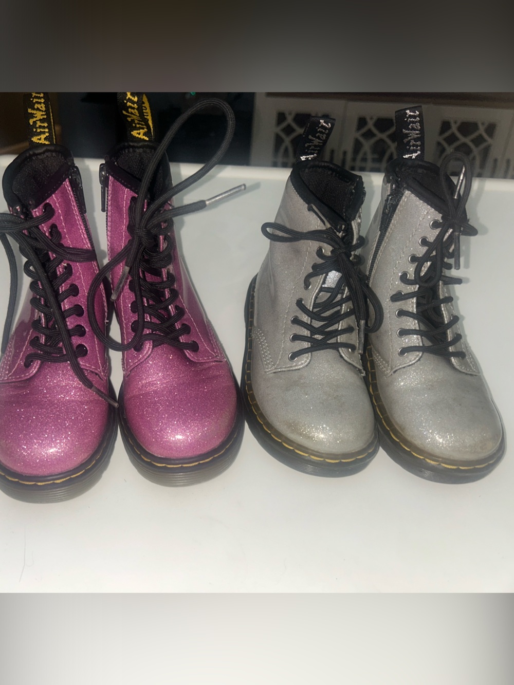 Dr. Martens Kids Glitter Lace-Up Boots - Pink and Silver